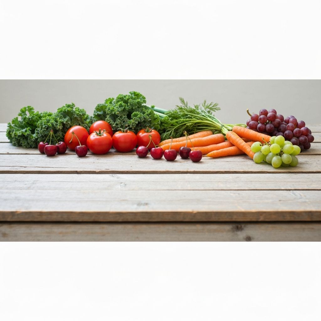 Fresh ingredients arranged on kitchen surface