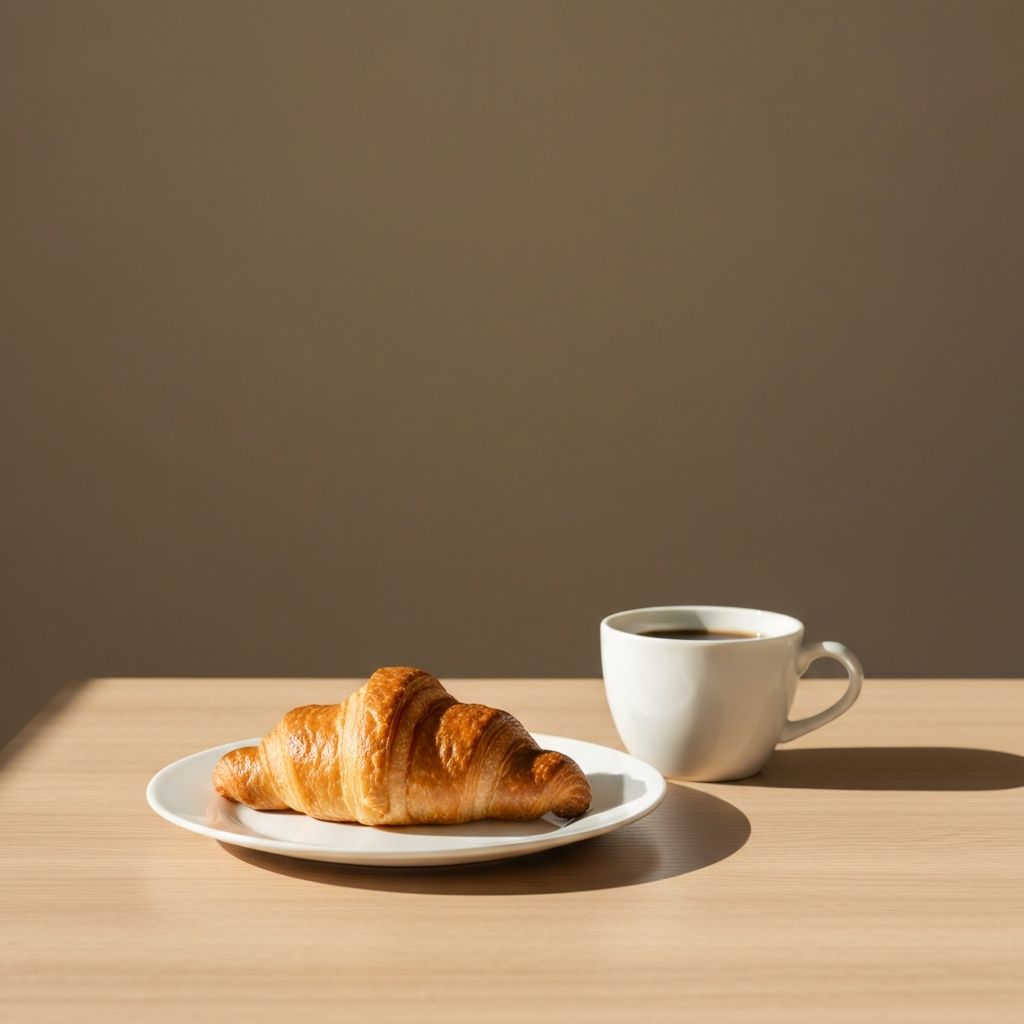 Calm breakfast scene with coffee and pastry